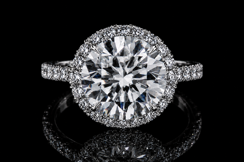 Round Brilliant Diamond Halo Engagement Ring with Pavé Band (eng320)