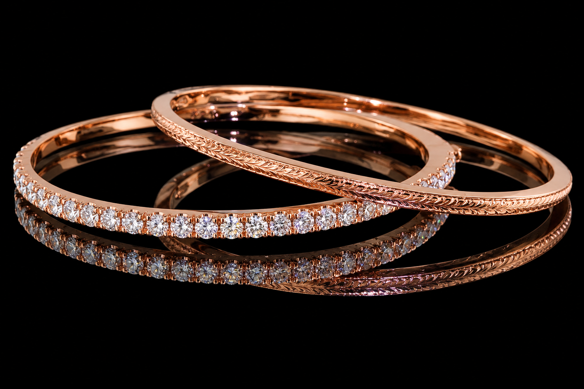 Hand-Engraved & Micropavé Diamond Bangle Bracelets (brac022)