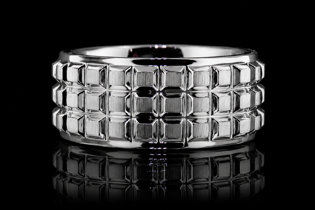 Geometric Three-Row Platinum Band (band103)