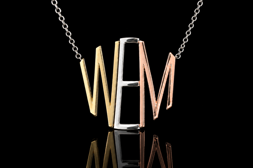 Tri-Color Gold Geometric Pendant Necklace (pend059)