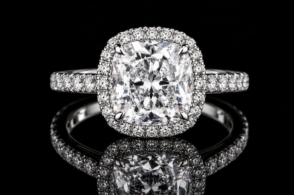 Cushion Cut Diamond Halo Pavé Engagement Ring (eng014)