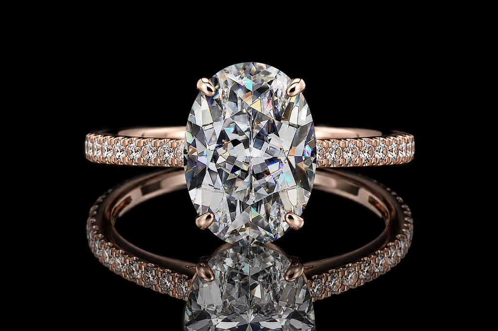 Oval Diamond Hidden Halo Pavé Engagement Ring (eng050)