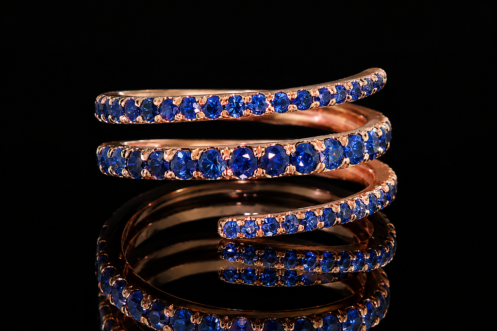 Rose Gold Sapphire Spiral Ring (band148)