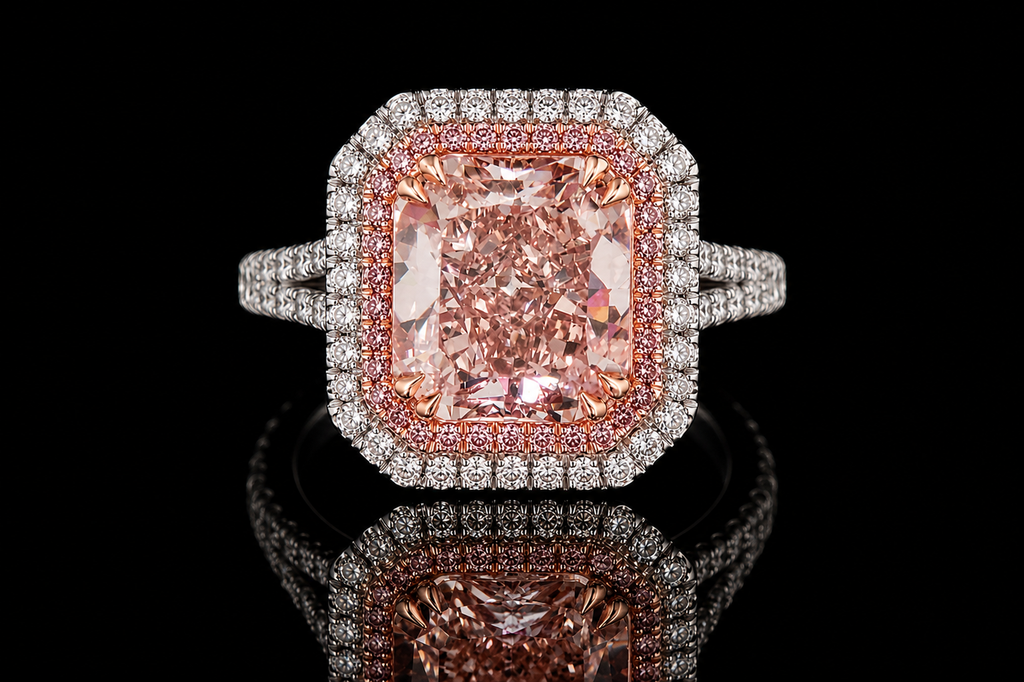 Pink Radiant Diamond Double Halo Engagement Ring (eng398)