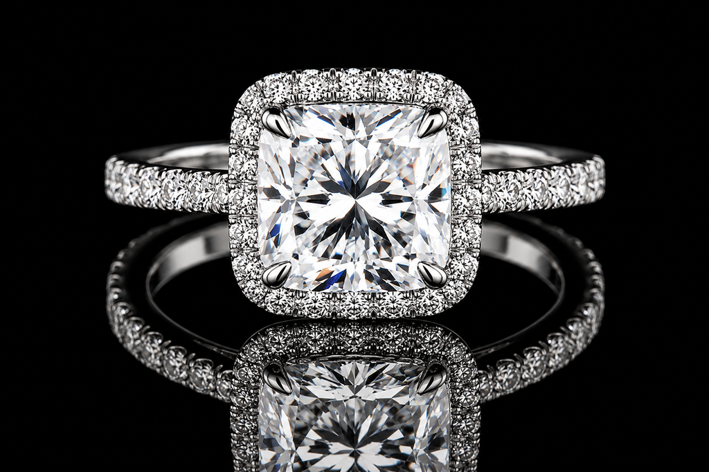 Cushion Cut Diamond Halo Engagement Ring (eng018)