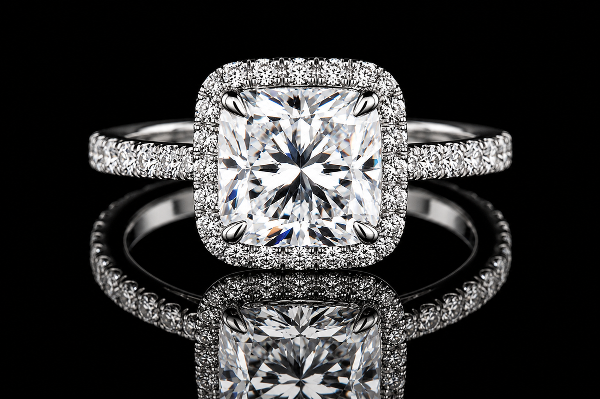 Cushion Cut Diamond Halo Engagement Ring (eng018)