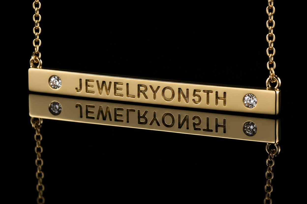 18K Yellow Gold Diamond Name Bar Necklace (pend068)