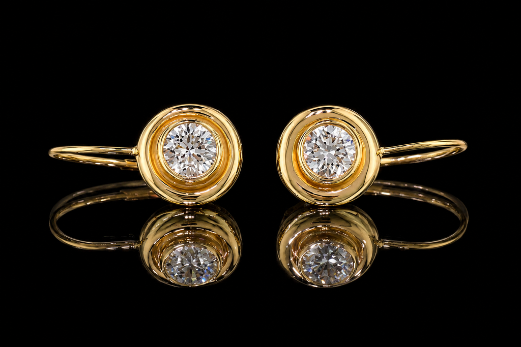 Bezel-Set Diamond Leverback Earrings (ear074)