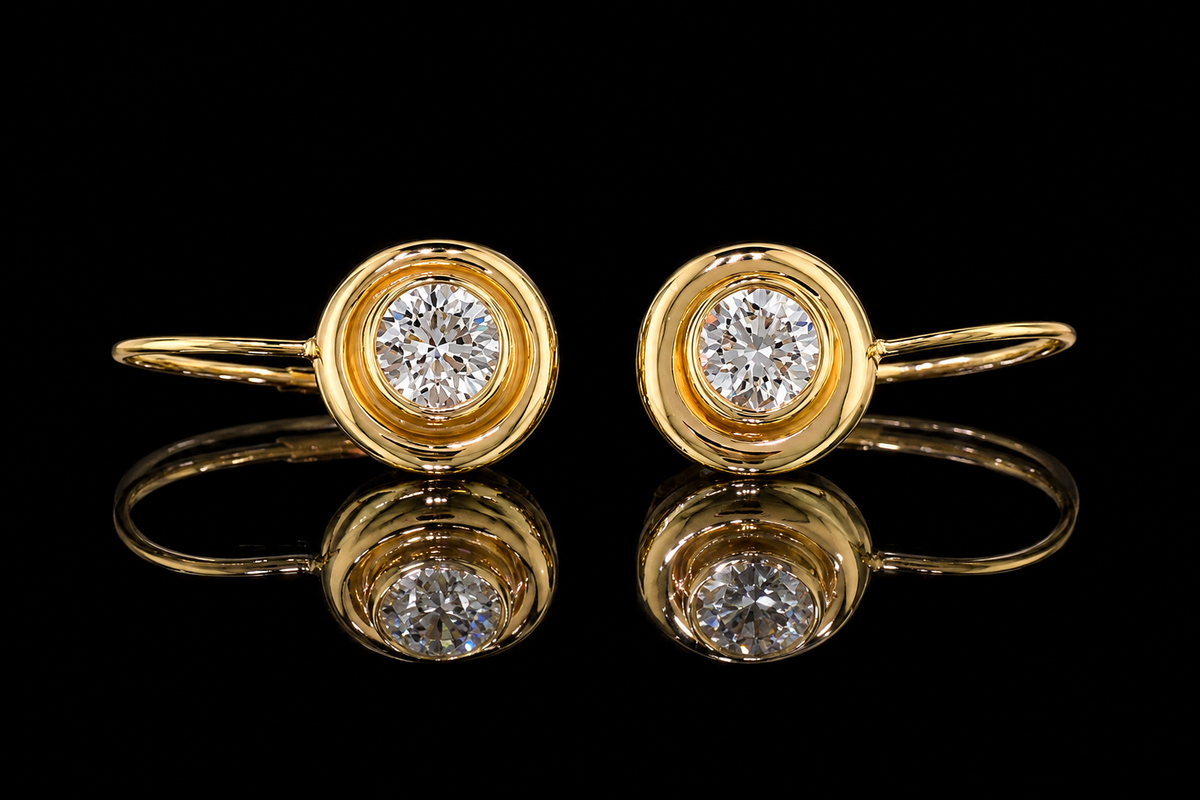 Bezel-Set Diamond Leverback Earrings (ear074)