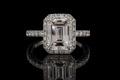 Emerald Cut Diamond Halo Ring with Pavé Band (eng463)