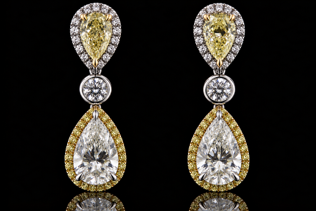 Two-Tone Fancy Yellow Diamond Halo Drop Earrings (ear014)