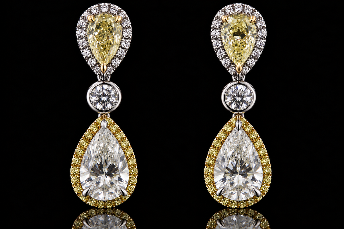 Two-Tone Fancy Yellow Diamond Halo Drop Earrings (ear014)