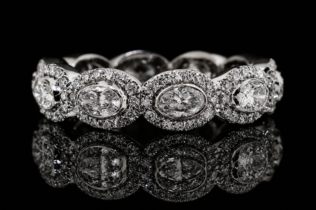 Oval diamond Bezel Halo Eternity Band (Band016)