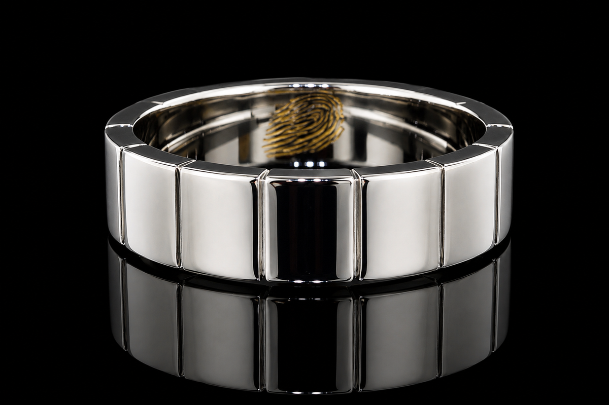Geometric Platinum Band with 18K Yellow Gold Fingerprint (band102)
