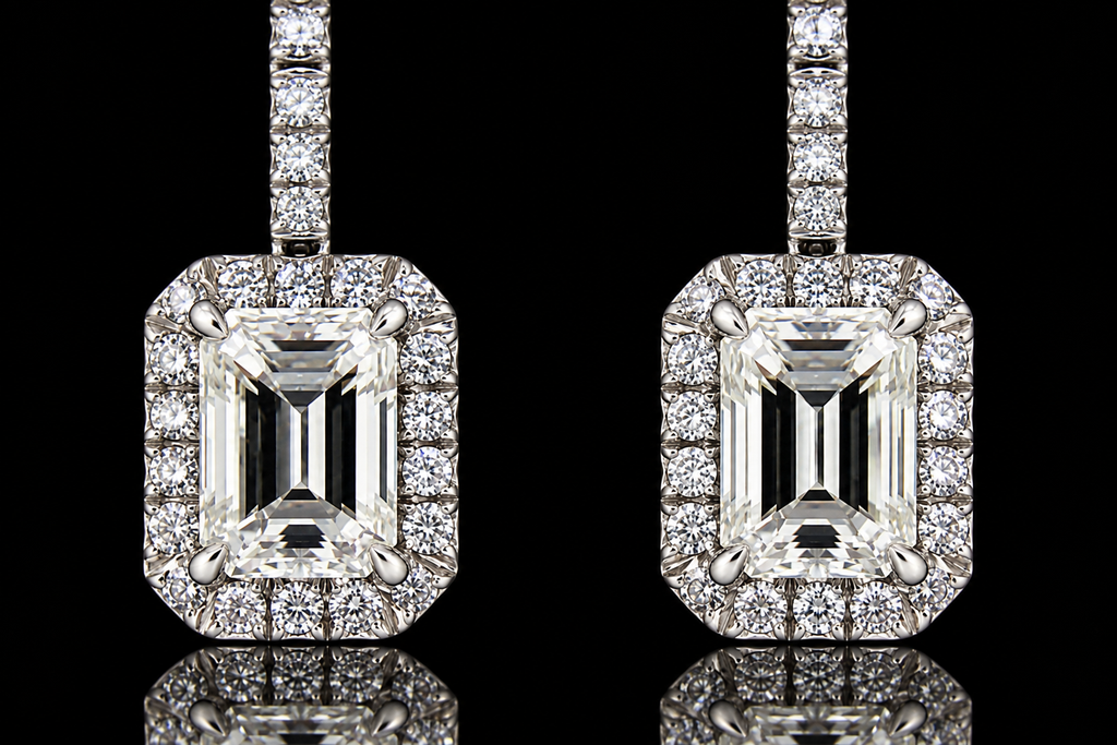 Emerald Cut Micropavé Halo Earrings (ear041)