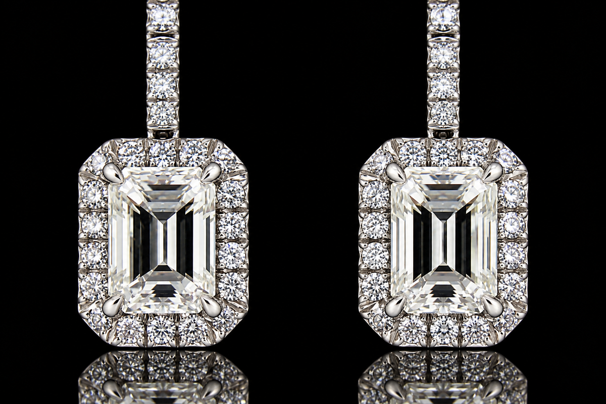 Emerald Cut Micropavé Halo Earrings (ear041)