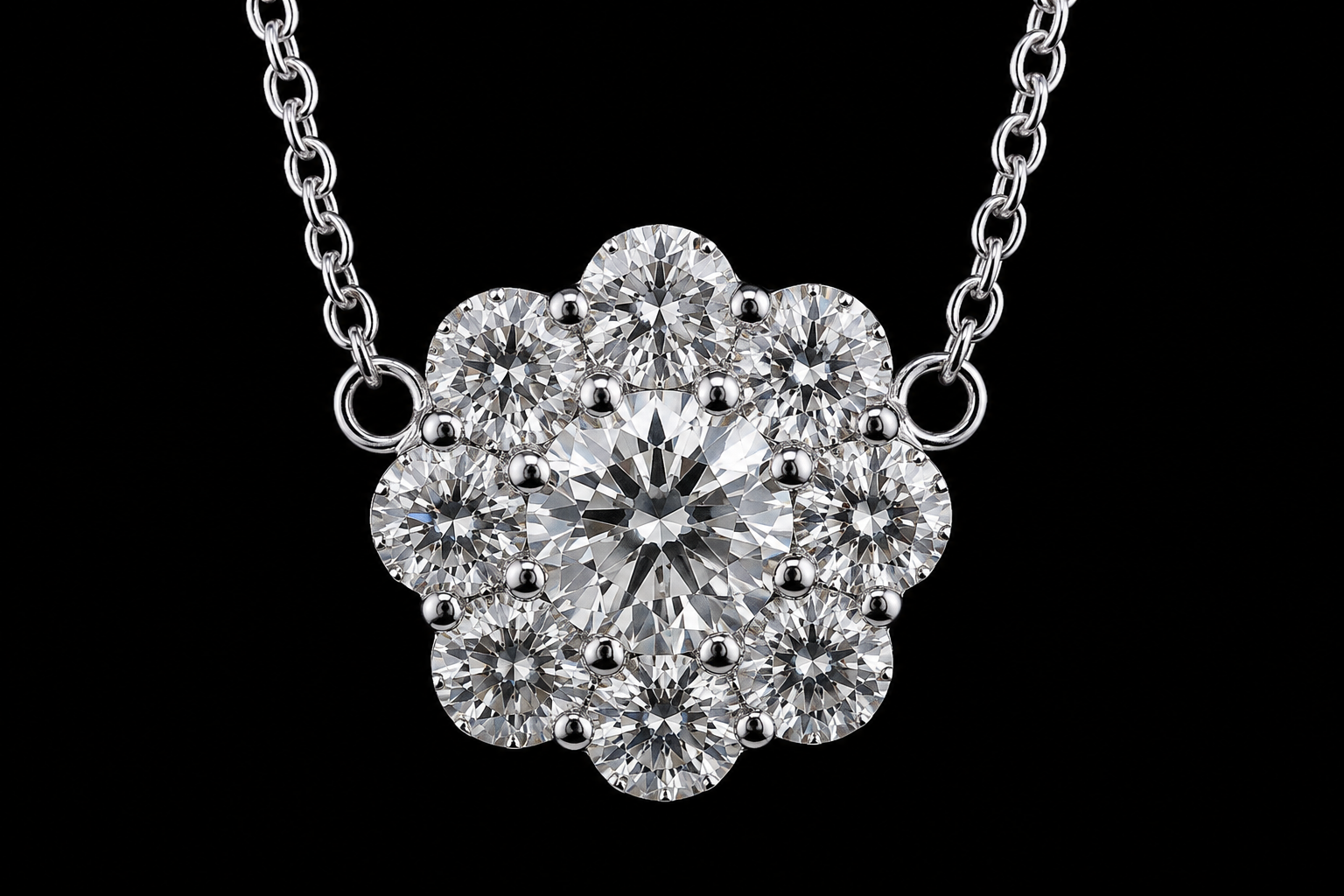 Round Diamond Floral Cluster Necklace (pend053)