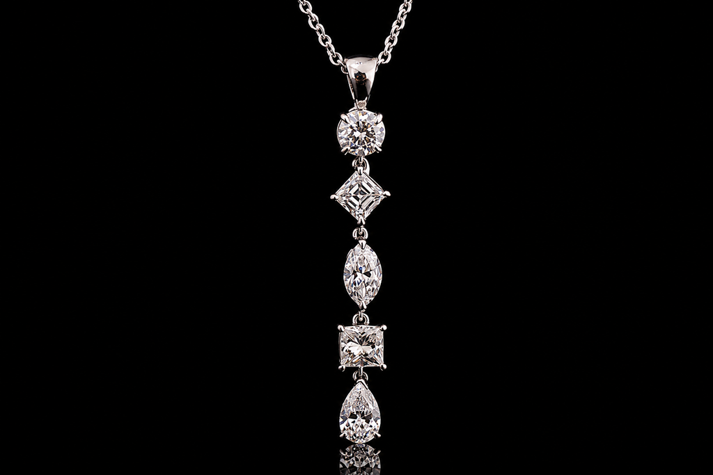 14K White Gold Mixed-Shape Diamond Drop Pendant (pend003)
