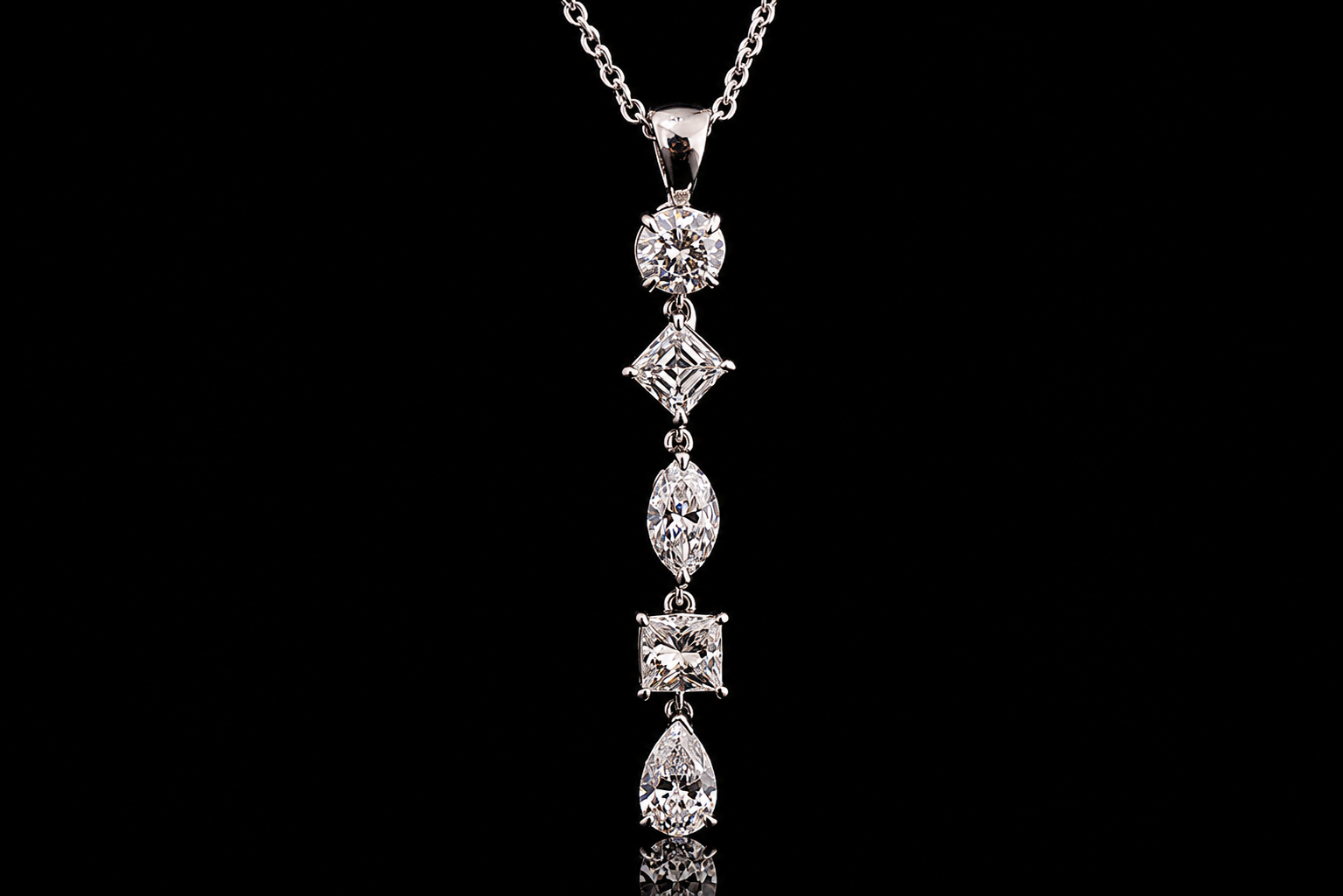 14K White Gold Mixed-Shape Diamond Drop Pendant (pend003)