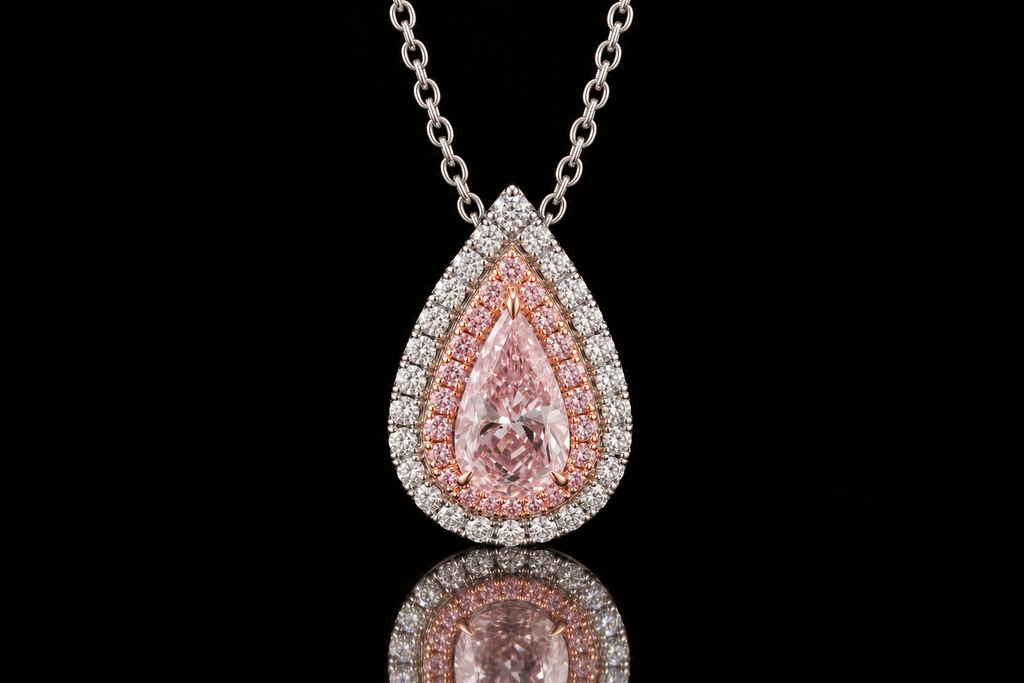 Pear-Shaped Pink Diamond Double Halo Pendant (pend092)