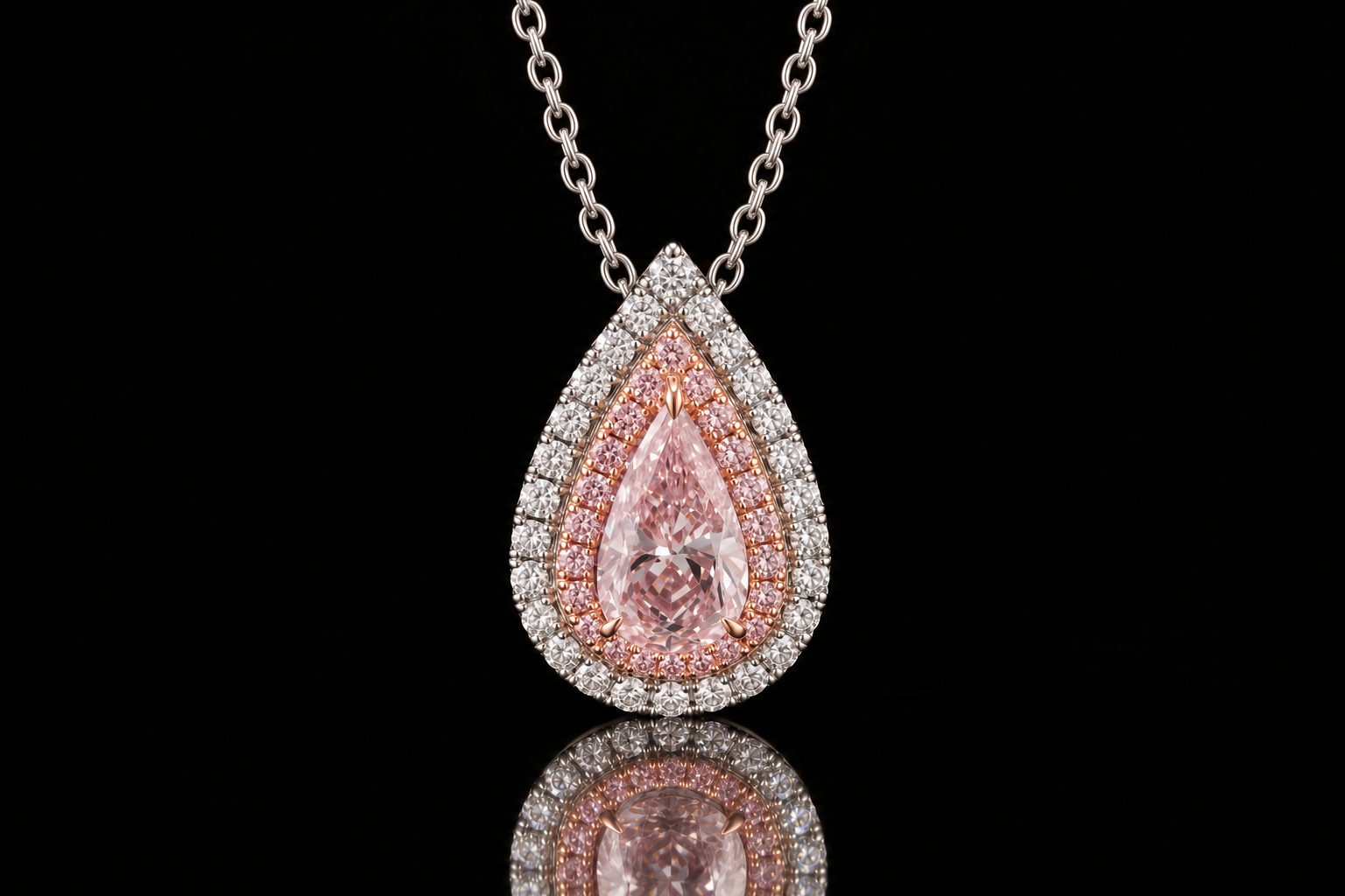 Pear-Shaped Pink Diamond Double Halo Pendant (pend092)