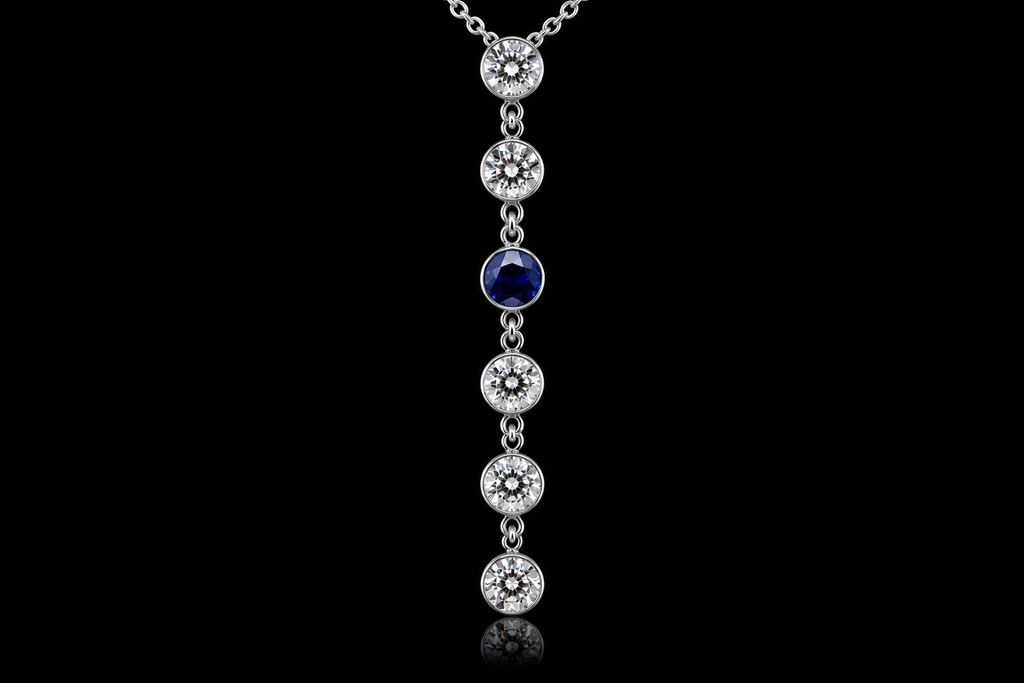 14K White Gold Diamond & Sapphire Drop Necklace (pend036)