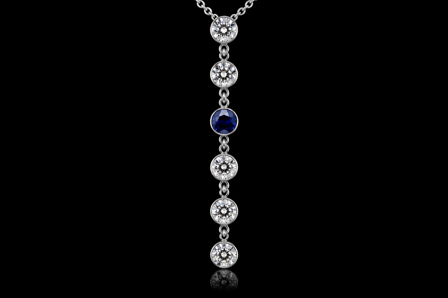14K White Gold Diamond & Sapphire Drop Necklace (pend036)