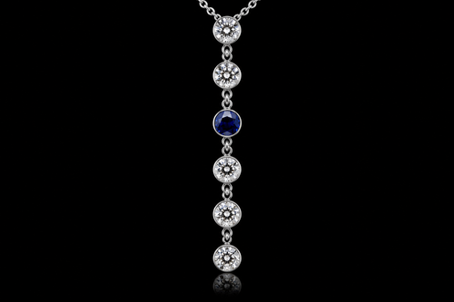 14K White Gold Diamond & Sapphire Drop Necklace (pend036)