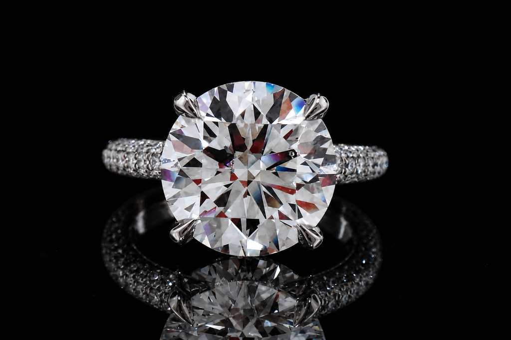 Round Brilliant Diamond Solitaire Ring with Triple Pavé Band (eng500)