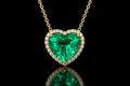 18K Yellow Gold Emerald & Micropavé Diamond Heart Necklace (pend120)