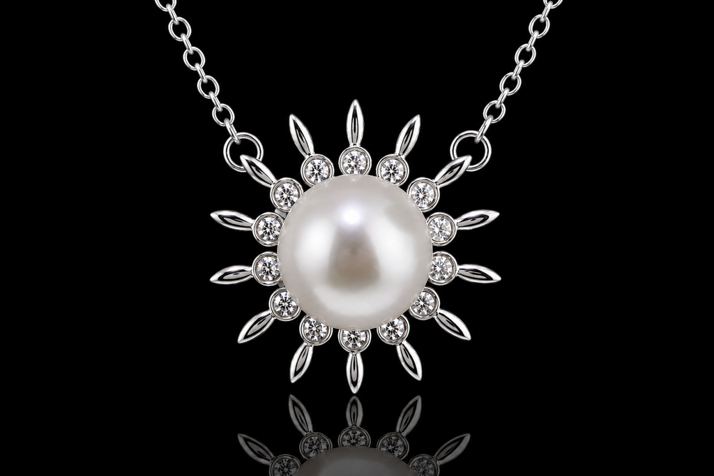 Pearl & Diamond Sunburst Pendant (pend077)