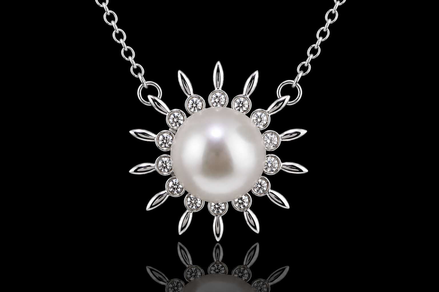 Pearl & Diamond Sunburst Pendant (pend077)
