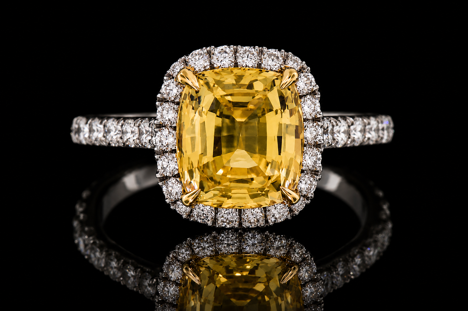 Yellow Cushion Halo Engagement Ring (eng365)