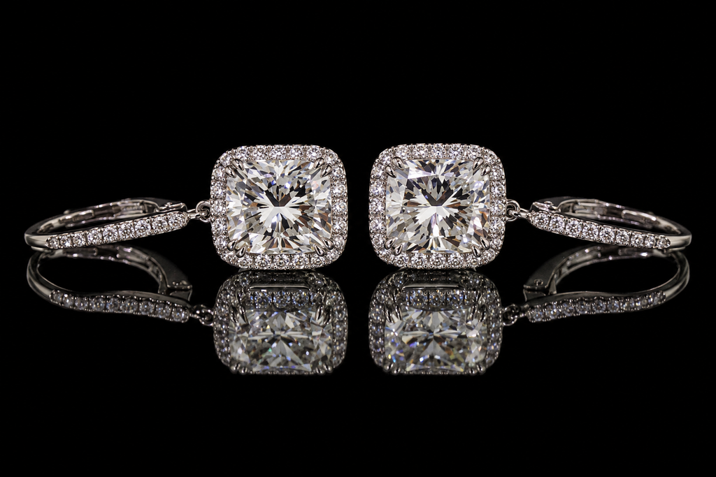 Cushion-Cut Diamond Micropavé Halo Drop Earrings (ear066)
