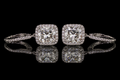 Cushion-Cut Diamond Micropavé Halo Drop Earrings (ear066)