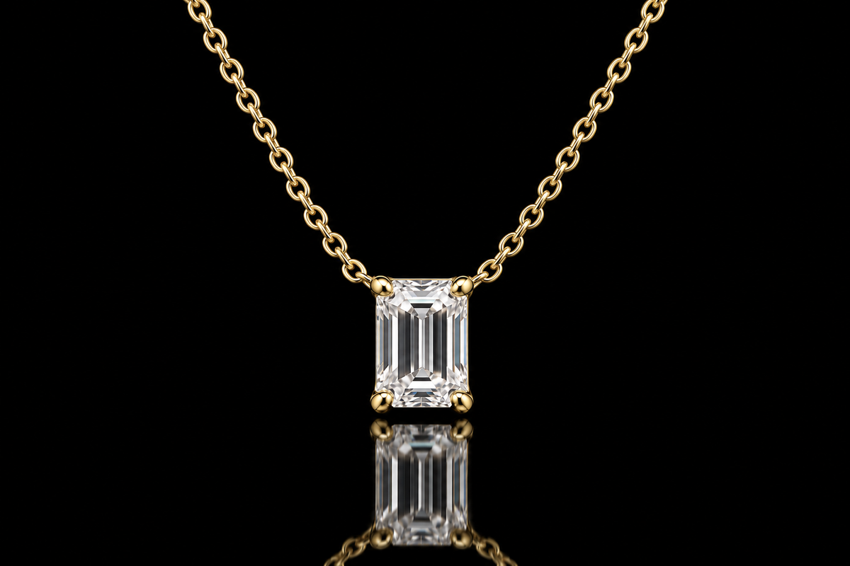 Yellow Gold Emerald-Cut Diamond Necklace (pend118)