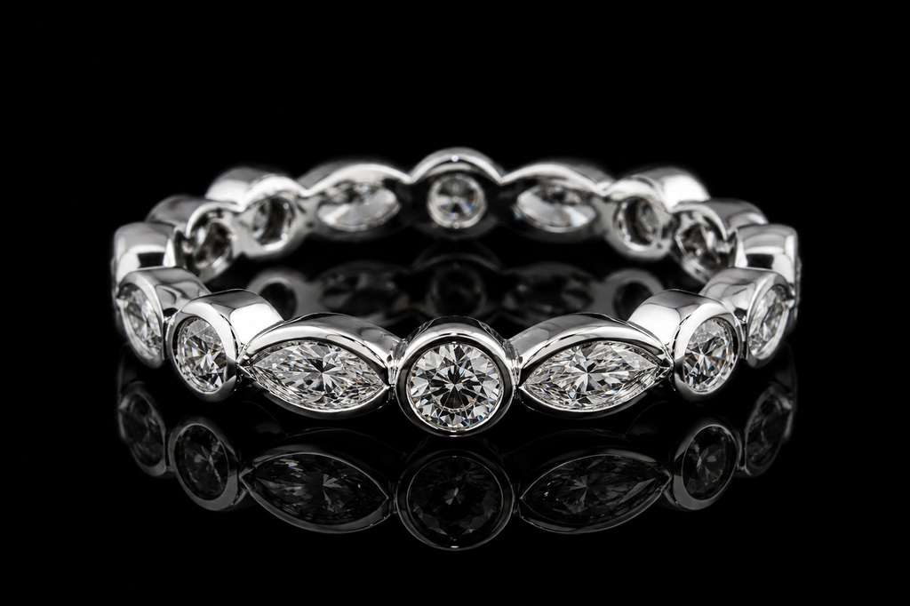 Alternating Marquise & Round Bezel-Set Diamond Band (band045)
