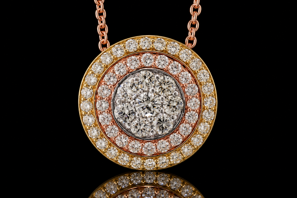 Tri-Tone Micropavé Diamond Halo Pendant (pend089)