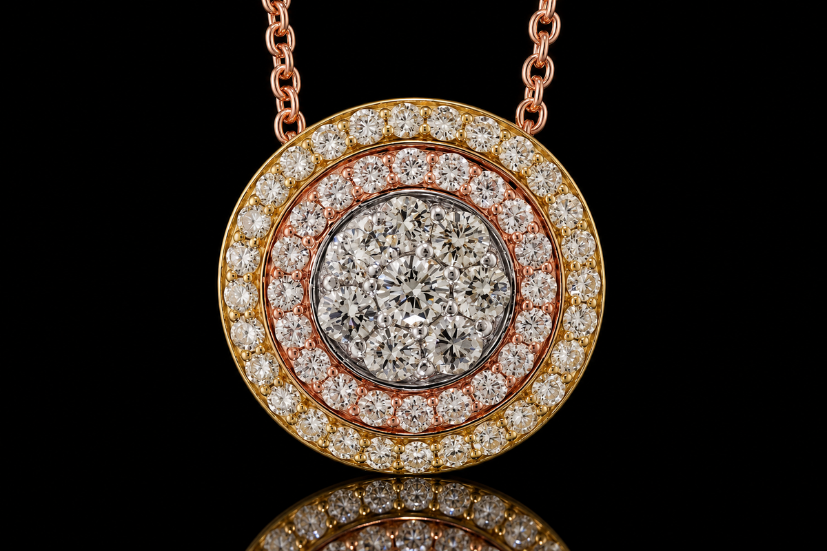 Tri-Tone Micropavé Diamond Halo Pendant (pend089)