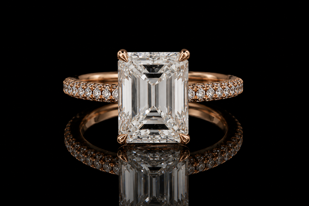 Emerald Cut Diamond Solitaire Engagement Ring in 18K Rose Gold (eng452)