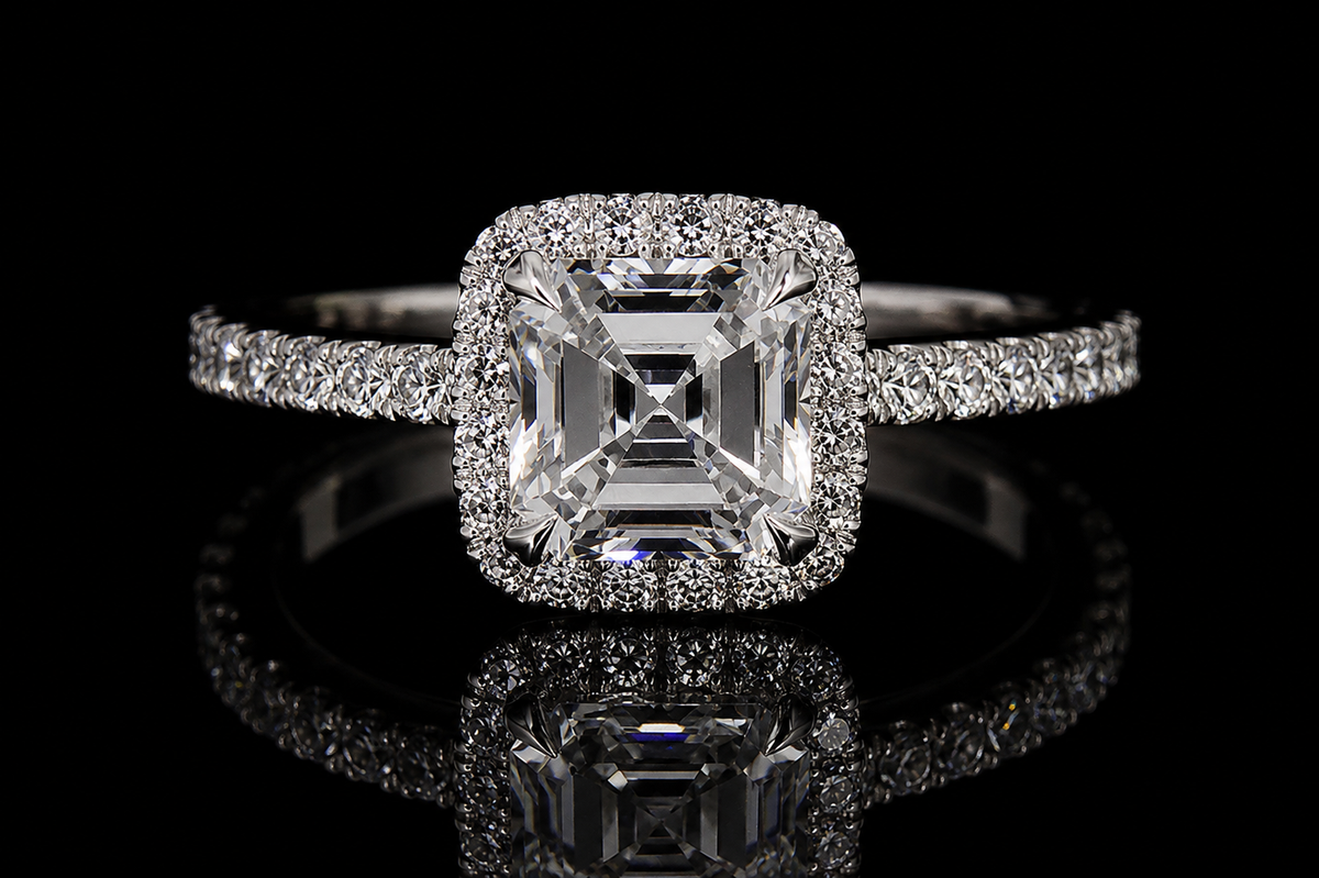 Asscher Cut Diamond Halo Engagement Ring (331)