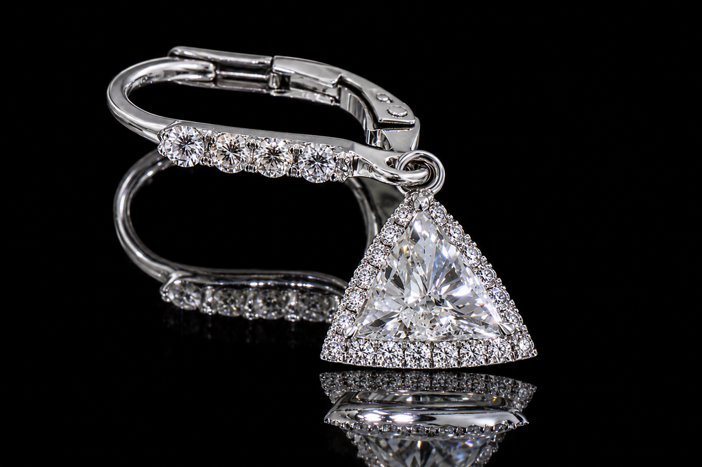 Micropavé Trillion Diamond Halo Drop Earrings (ear070)
