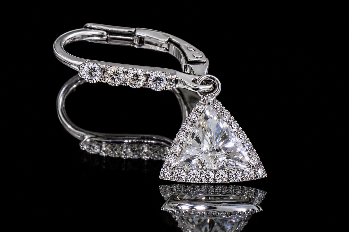 Micropavé Trillion Diamond Halo Drop Earrings (ear070)