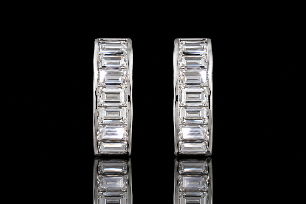 Channel-Set Baguette Diamond Huggies (ear059)
