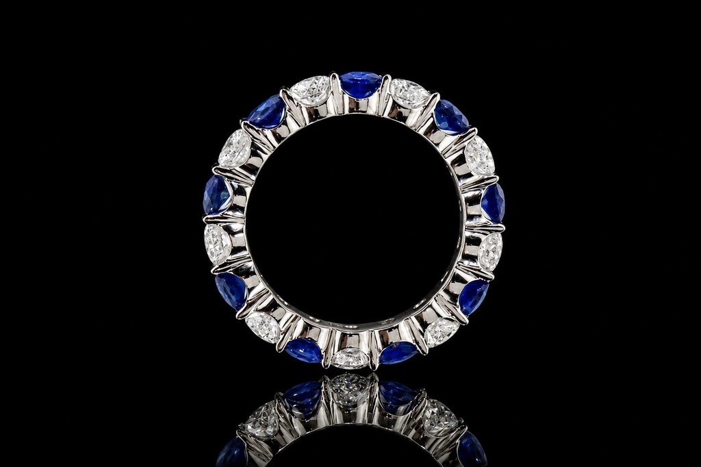 Diamond & Blue Sapphire Platinum Eternity Band (band090)