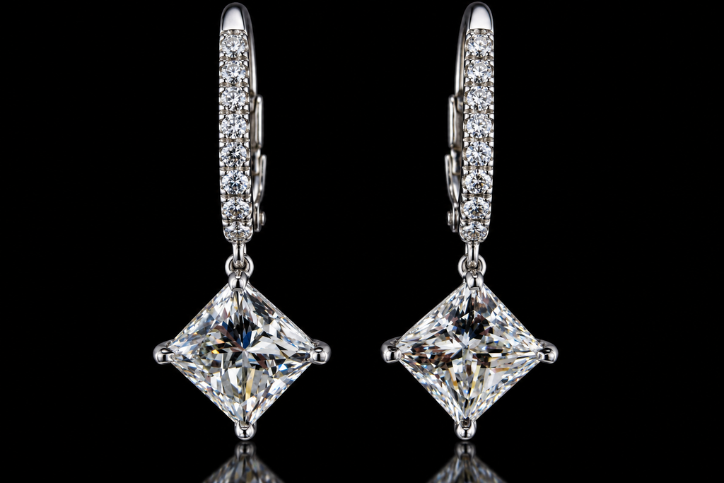 Princess-Cut Diamond Micropavé Drop Earrings (ear022)