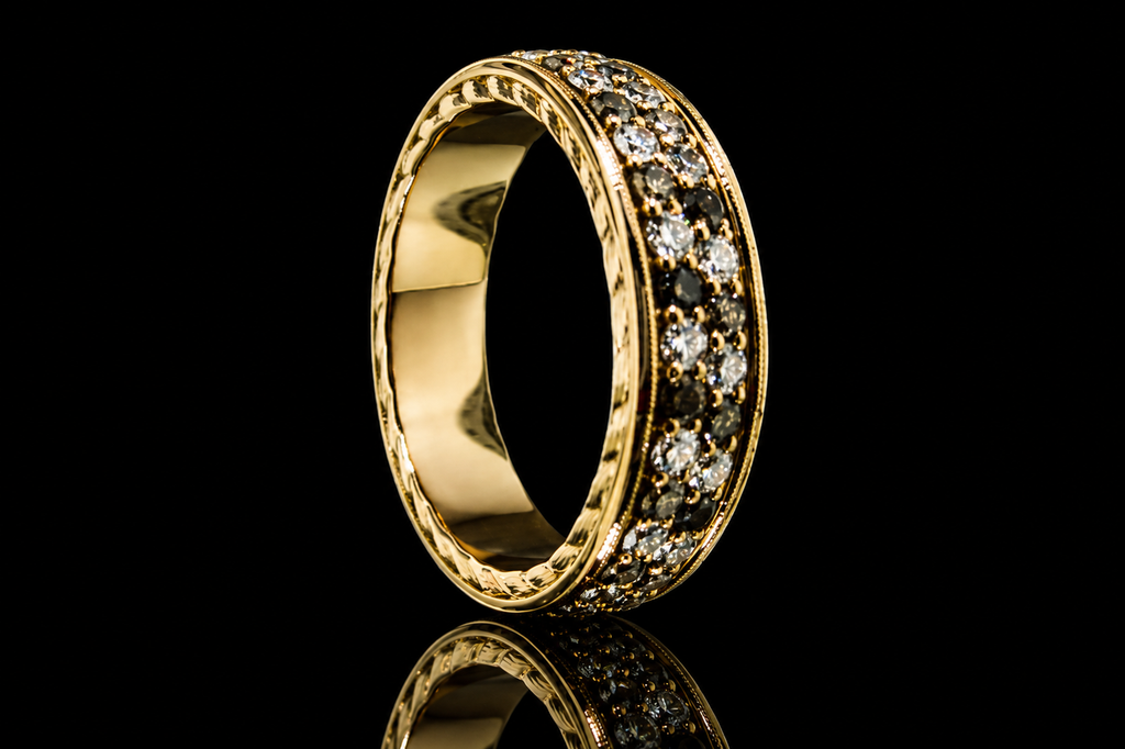 Yellow Gold Black & White Diamond Band (band061)