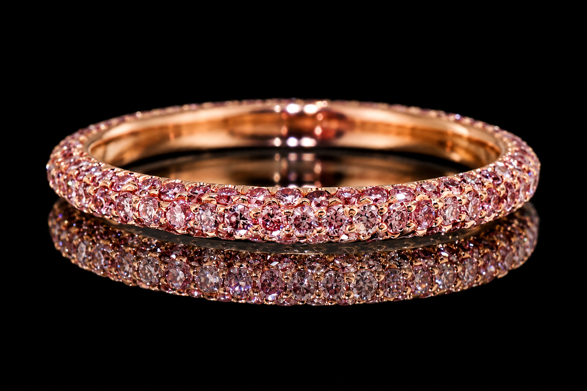 Three-Row Pink Diamond Micropavé Band in Rose Gold (band162)