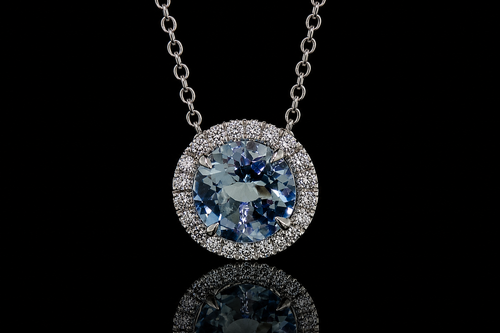 Aquamarine Micropavé Diamond Halo Pendant