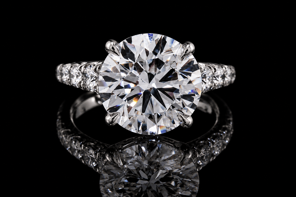 Round Brilliant Diamond Solitaire Ring with Hidden Halo and Pavé Band (eng504)
